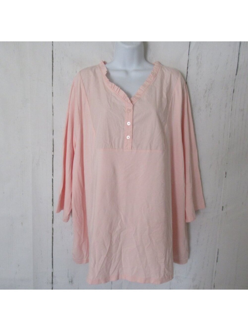 Isaac Mizrahi Top 4X Pink Popover Ruffle V Neck 3/4 Sleeve New Plus Size